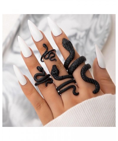 4Pcs Punk Animal Snake Stackable Finger Rings,Vintage Snake Serpentine Winding Knuckle Rings Cool Rings for Women Men Black $...