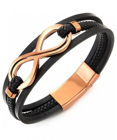 Steel Brown Coffee Color Infinity Love Number 8 Friendship Three-Strand Black Leather Bangle Bracelet $15.65 Bracelets