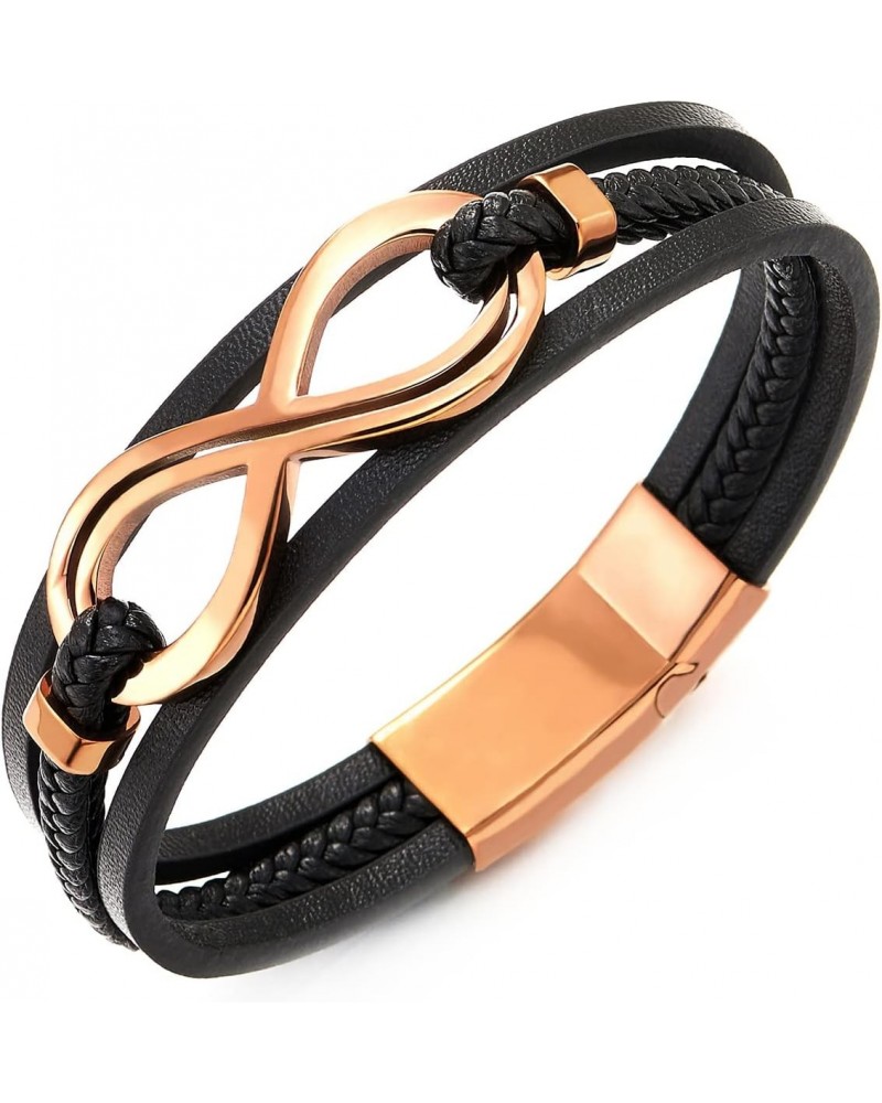 Steel Brown Coffee Color Infinity Love Number 8 Friendship Three-Strand Black Leather Bangle Bracelet $15.65 Bracelets