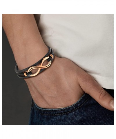 Steel Brown Coffee Color Infinity Love Number 8 Friendship Three-Strand Black Leather Bangle Bracelet $15.65 Bracelets