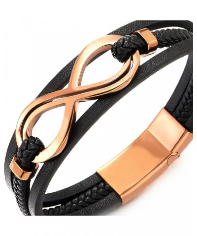 Steel Brown Coffee Color Infinity Love Number 8 Friendship Three-Strand Black Leather Bangle Bracelet $15.65 Bracelets