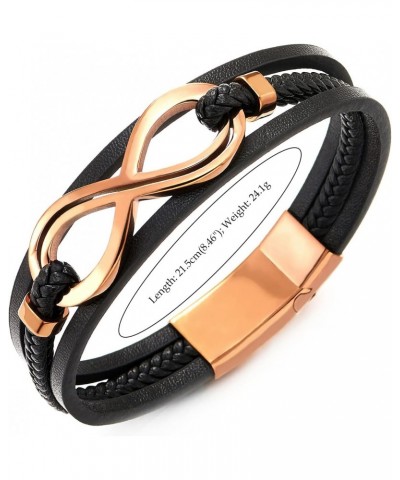 Steel Brown Coffee Color Infinity Love Number 8 Friendship Three-Strand Black Leather Bangle Bracelet $15.65 Bracelets