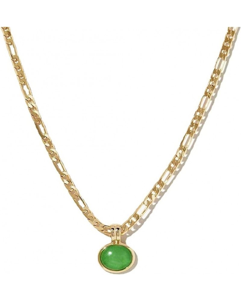 Women's Green Created Opal Necklace, Charm 18k Gold Plated Stainless Steel Snake Chain Jewelry Bling Drop Pendant Choker Neck...