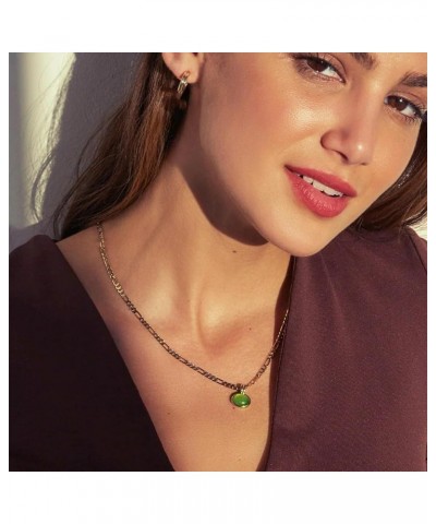 Women's Green Created Opal Necklace, Charm 18k Gold Plated Stainless Steel Snake Chain Jewelry Bling Drop Pendant Choker Neck...