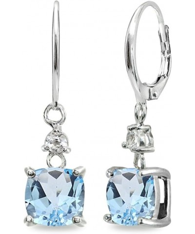 Sterling Silver Genuine or Synthetic Gemstone 7mm Cushion-cut Leverback Dangle Earrings for Women Blue Topaz - December $28.0...