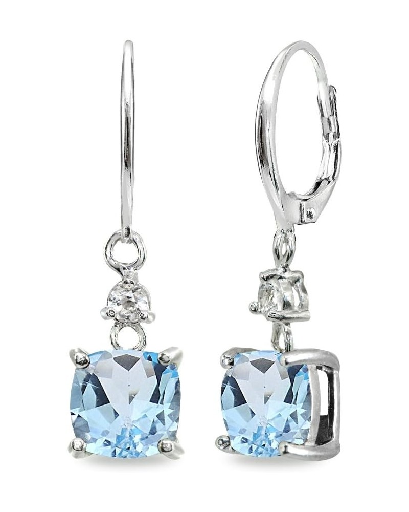 Sterling Silver Genuine or Synthetic Gemstone 7mm Cushion-cut Leverback Dangle Earrings for Women Blue Topaz - December $28.0...