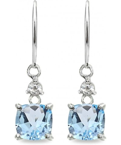 Sterling Silver Genuine or Synthetic Gemstone 7mm Cushion-cut Leverback Dangle Earrings for Women Blue Topaz - December $28.0...