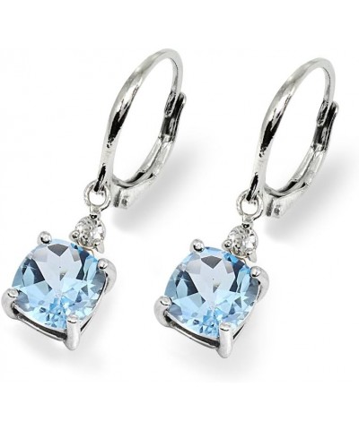 Sterling Silver Genuine or Synthetic Gemstone 7mm Cushion-cut Leverback Dangle Earrings for Women Blue Topaz - December $28.0...