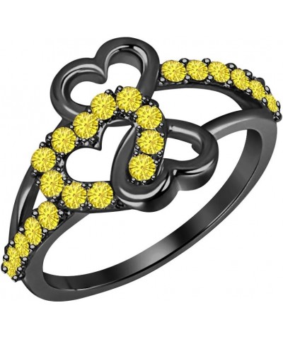 0.33 Ctw Round Cut Gemstone 14k Black Gold Plated Sideways Heart Infinity Ring, Double Heart Ring for Women's. created-yellow...