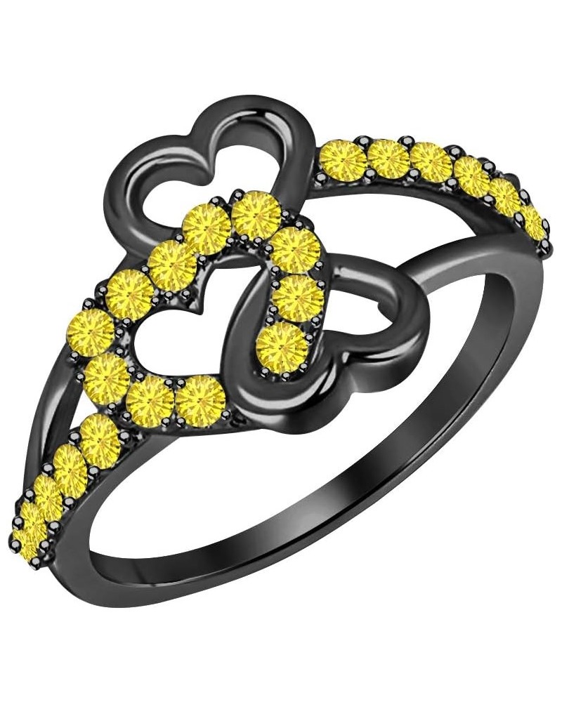 0.33 Ctw Round Cut Gemstone 14k Black Gold Plated Sideways Heart Infinity Ring, Double Heart Ring for Women's. created-yellow...