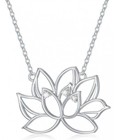 Diamond Lotus Necklace for Women 925 Sterling Silver 1/25 CT Real Diamond Lotus Flower Pendant Jewerly Gift for Mom Mother Da...