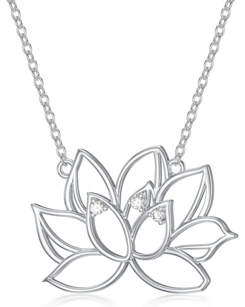 Diamond Lotus Necklace for Women 925 Sterling Silver 1/25 CT Real Diamond Lotus Flower Pendant Jewerly Gift for Mom Mother Da...