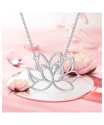 Diamond Lotus Necklace for Women 925 Sterling Silver 1/25 CT Real Diamond Lotus Flower Pendant Jewerly Gift for Mom Mother Da...