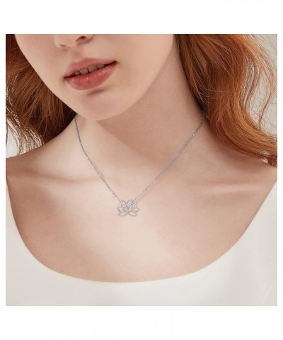 Diamond Lotus Necklace for Women 925 Sterling Silver 1/25 CT Real Diamond Lotus Flower Pendant Jewerly Gift for Mom Mother Da...