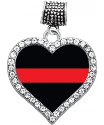 Silver Open Heart Charm for Bracelet with Cubic Zirconia Jewelry Thin Red Line - Firefighter Support $10.99 Bracelets