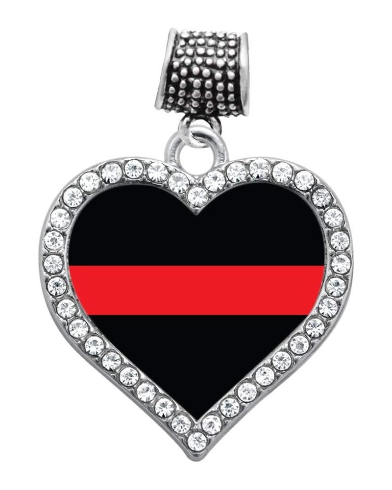 Silver Open Heart Charm for Bracelet with Cubic Zirconia Jewelry Thin Red Line - Firefighter Support $10.99 Bracelets