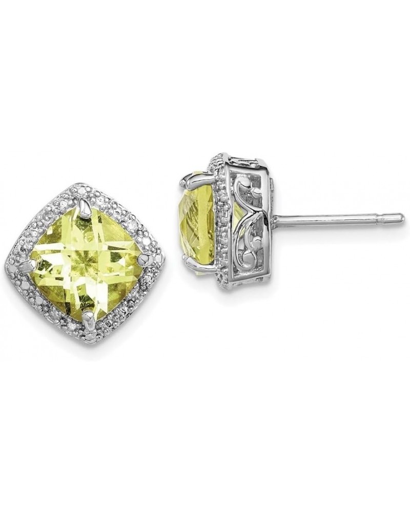 Sterling Silver Rhodium-plated Gemstone and Diamond Stud Earrings Fine Jewelry for Women Stone-lemon quartz Sterling Silver $...