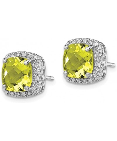 Sterling Silver Rhodium-plated Gemstone and Diamond Stud Earrings Fine Jewelry for Women Stone-lemon quartz Sterling Silver $...