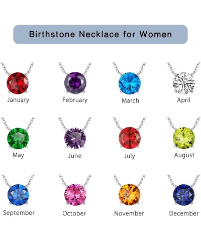 Birthstone Necklace for Women - S925 Sterling Silver Genuine or Created Round Birthstone Necklace Birthday Gifts 12 Months Bi...