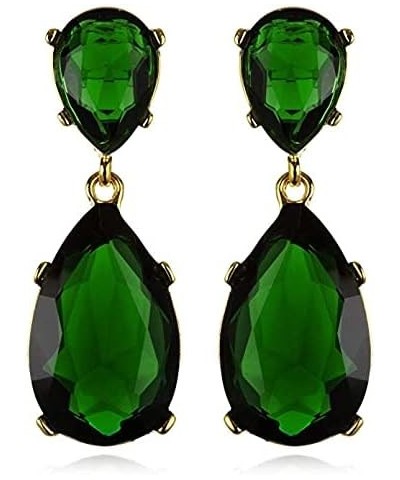 Jewelry Emerald Green Crystal Teardrop Pierced Earrings Gold-tone Setting $75.46 Earrings