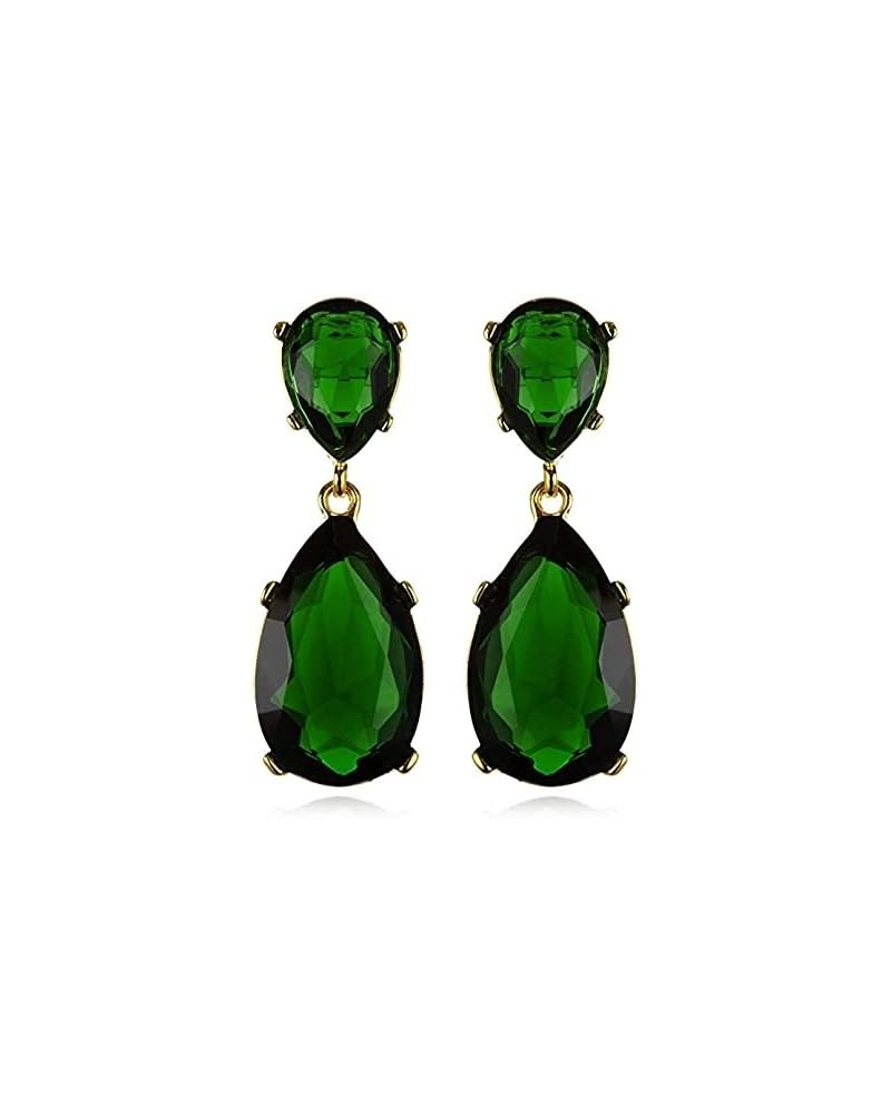 Jewelry Emerald Green Crystal Teardrop Pierced Earrings Gold-tone Setting $75.46 Earrings