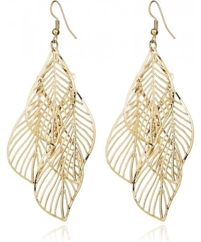 Bohemian Layered Filigree Leaf Earrings for Women Girls Handmade Silver Gold Plated Big Boho Lightweight Chandelier Hollowed ...