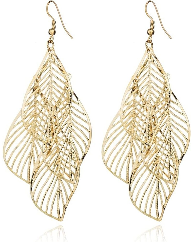 Bohemian Layered Filigree Leaf Earrings for Women Girls Handmade Silver Gold Plated Big Boho Lightweight Chandelier Hollowed ...