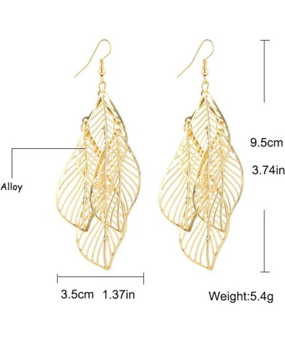 Bohemian Layered Filigree Leaf Earrings for Women Girls Handmade Silver Gold Plated Big Boho Lightweight Chandelier Hollowed ...