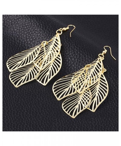 Bohemian Layered Filigree Leaf Earrings for Women Girls Handmade Silver Gold Plated Big Boho Lightweight Chandelier Hollowed ...