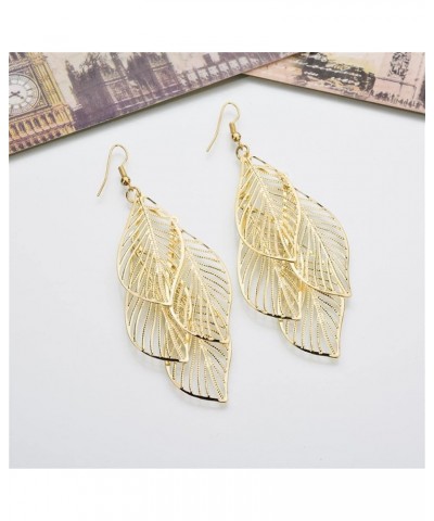 Bohemian Layered Filigree Leaf Earrings for Women Girls Handmade Silver Gold Plated Big Boho Lightweight Chandelier Hollowed ...