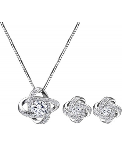 Bridal Jewelry Set for Women - Crystal Cubic Zirconia Love Knot Necklace Stud Earrings Elegant CZ Jewelry Set for Wedding Bri...