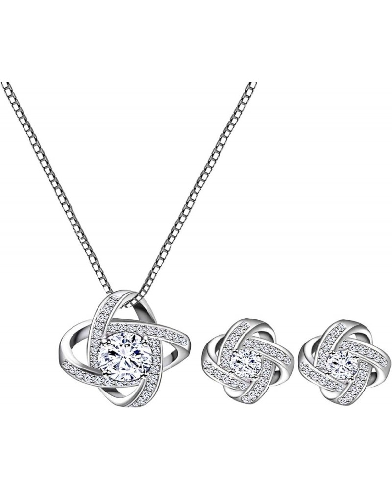 Bridal Jewelry Set for Women - Crystal Cubic Zirconia Love Knot Necklace Stud Earrings Elegant CZ Jewelry Set for Wedding Bri...