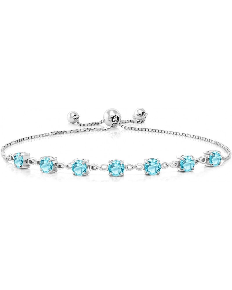 925 Sterling Silver Swiss Blue Topaz Infinity Tennis Bracelet For Women (3.50 Cttw, Gemstone November Birthstone, Round 4.5MM...