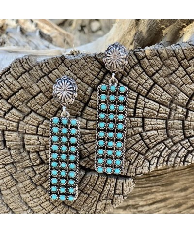 Western Earrings Boho Turquoise Oval Drop Dangle Earrings for Women Teen Girls Beaded Western Flower Teardrop Earrings Cowgir...