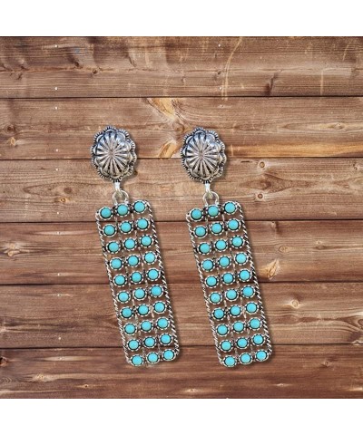 Western Earrings Boho Turquoise Oval Drop Dangle Earrings for Women Teen Girls Beaded Western Flower Teardrop Earrings Cowgir...