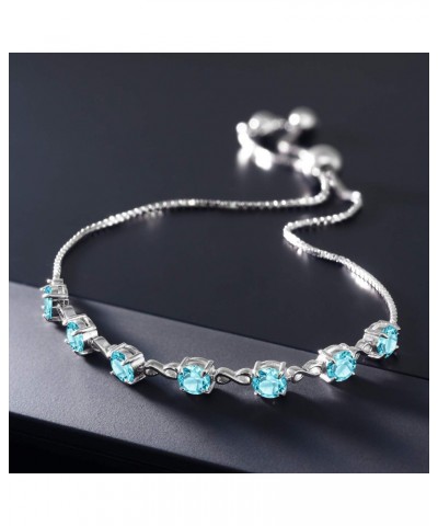 925 Sterling Silver Swiss Blue Topaz Infinity Tennis Bracelet For Women (3.50 Cttw, Gemstone November Birthstone, Round 4.5MM...