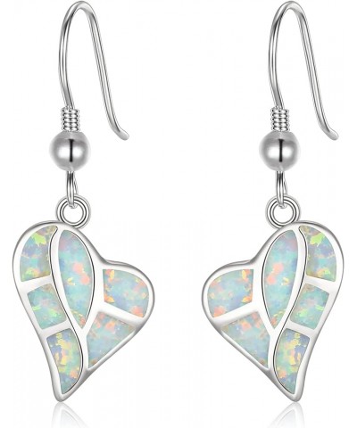 Love Heart Dangle Earrings, 925 Sterling Silver Art Deco Fishhook Synthetic Gemstone Created Opal Dainty Hypoallergenic Earri...
