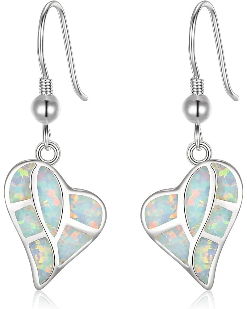 Love Heart Dangle Earrings, 925 Sterling Silver Art Deco Fishhook Synthetic Gemstone Created Opal Dainty Hypoallergenic Earri...