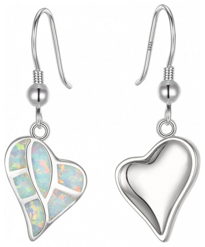 Love Heart Dangle Earrings, 925 Sterling Silver Art Deco Fishhook Synthetic Gemstone Created Opal Dainty Hypoallergenic Earri...