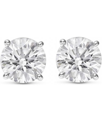 Natural Round Brilliant Solitaire Diamond Stud Earrings for Women 4 Prong Push Back (I-J Color I1 Clarity) 0.33 Carat Platinu...