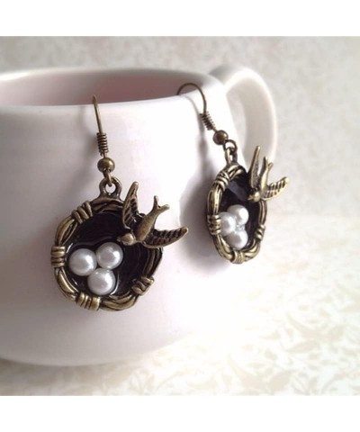 Hip Hop Retro Style Swallow Nest Earrings Valentine's Day Gift Bird's Nest Earrings Ancient bronze $7.69 Earrings