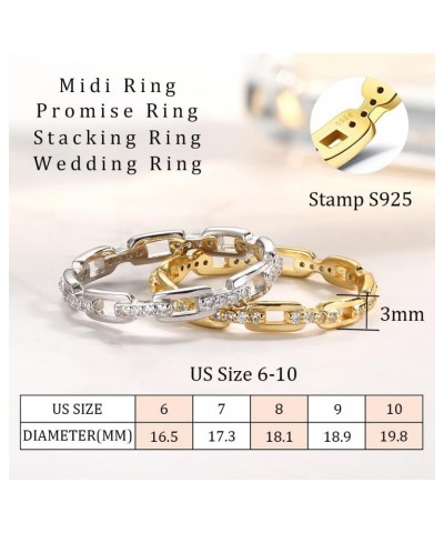 925 Sterling Silver Chain Link Rings for Women Simple Cubic Zirconia Eternity Rings Band Stacking Silver Gold Rings Size 6-10...