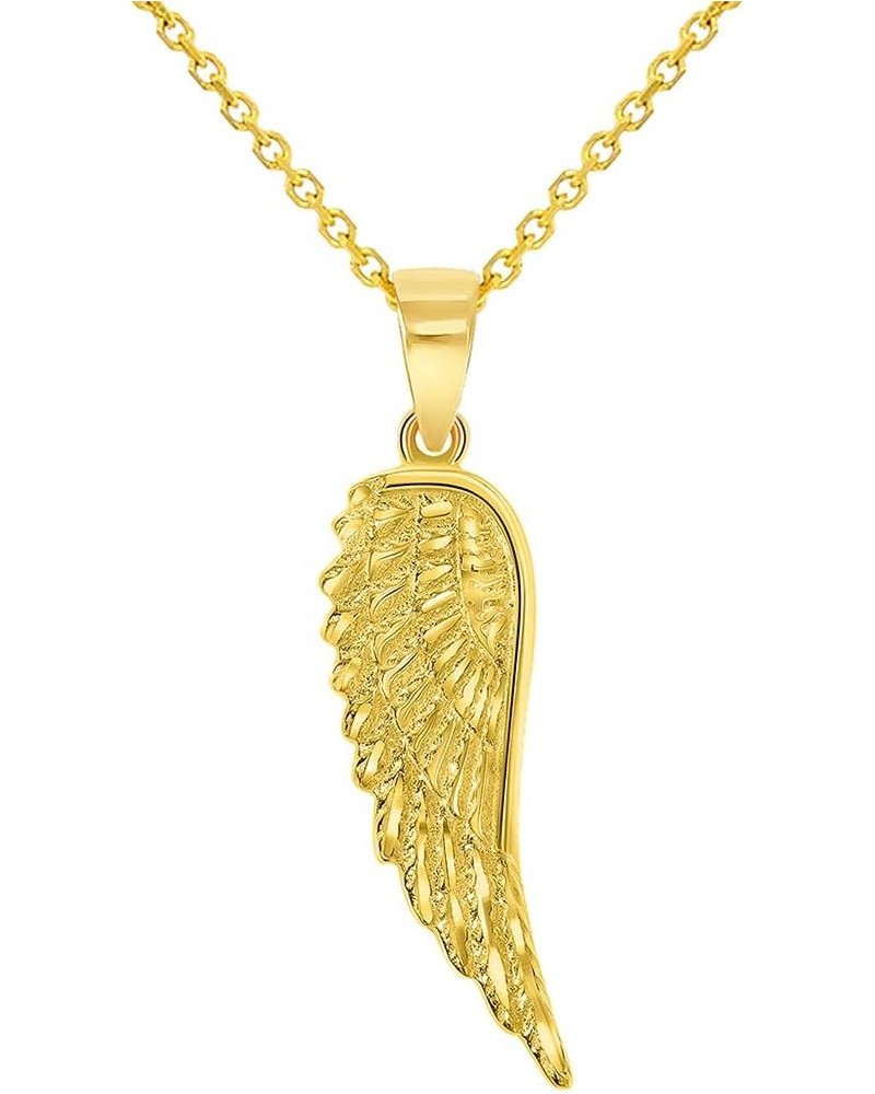 Solid 14k Yellow Gold Textured Angel Wing Charm Pendant with Cable, Curb or Figaro Chain Necklace 18.0 Inches Cable Chain $57...