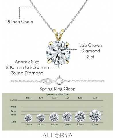 0.25-2.00 Carat Round Lab Grown White Diamond V Bail 4 Prong Solitaire Pendant for Women in 14K Solid Gold 2.00 Carat 18 inch...