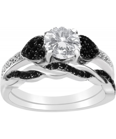 His and Hers 3 Piece Trio Sterling Silver Black Titanium Wedding Band Engagement Ring Set Her 10-His 10 $46.55 Sets