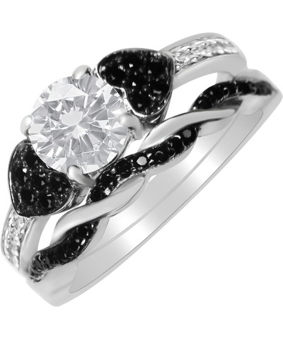 His and Hers 3 Piece Trio Sterling Silver Black Titanium Wedding Band Engagement Ring Set Her 10-His 10 $46.55 Sets