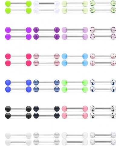 14G Glow in Dark Tongue Nipple Rings 316L Surgical Steel Hypaollergenic Long Straight Barbells Pearl Nipplerings Rings Pierci...