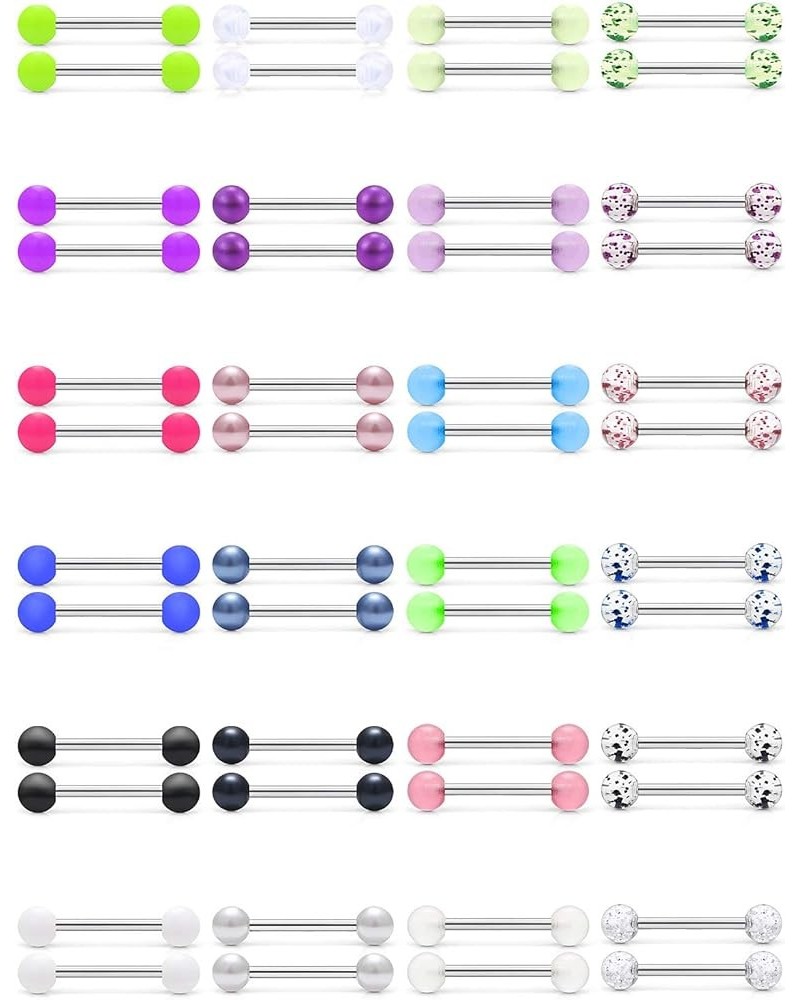 14G Glow in Dark Tongue Nipple Rings 316L Surgical Steel Hypaollergenic Long Straight Barbells Pearl Nipplerings Rings Pierci...