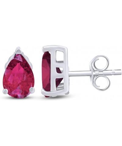 Pear Shape Stud Earrings In 14K White Gold Over Sterling Silver (3 Ct) Simulated ruby $20.50 Earrings