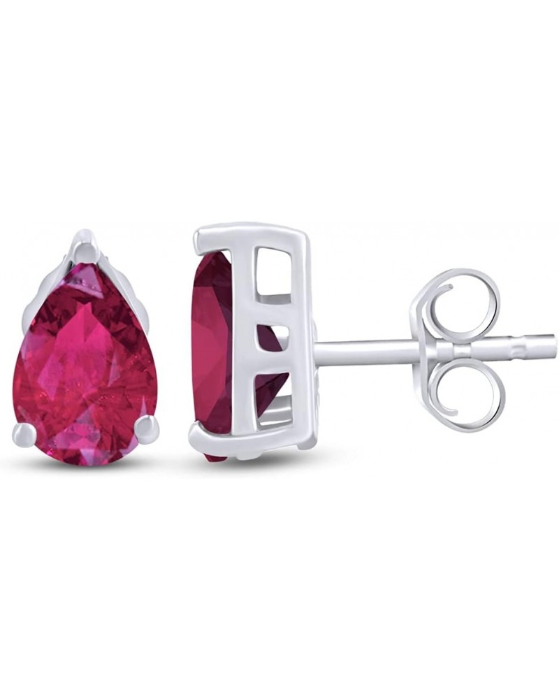 Pear Shape Stud Earrings In 14K White Gold Over Sterling Silver (3 Ct) Simulated ruby $20.50 Earrings